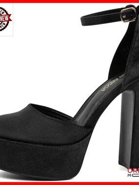 5 Inch Chunky Heel Platform Pumps with Ankle Strap for Wedding Party